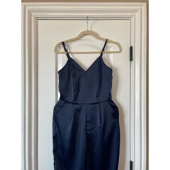 Lulus Touch Of Heaven Blue Satin 2 Pockets  jumpsuit Small - Picture 2 of 10